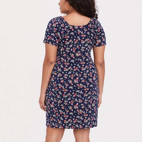 NWT Torrid Navy Floral Crepe Off Shoulder Dress - Picture 2 of 7